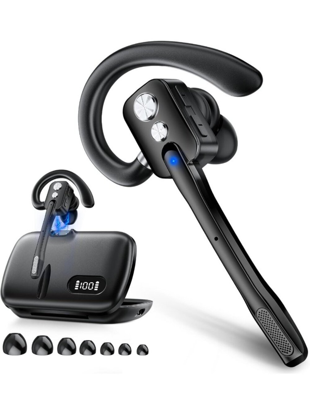 Wireless Bluetooth Headset with Noise Cancelling & Dual Mics for Office
